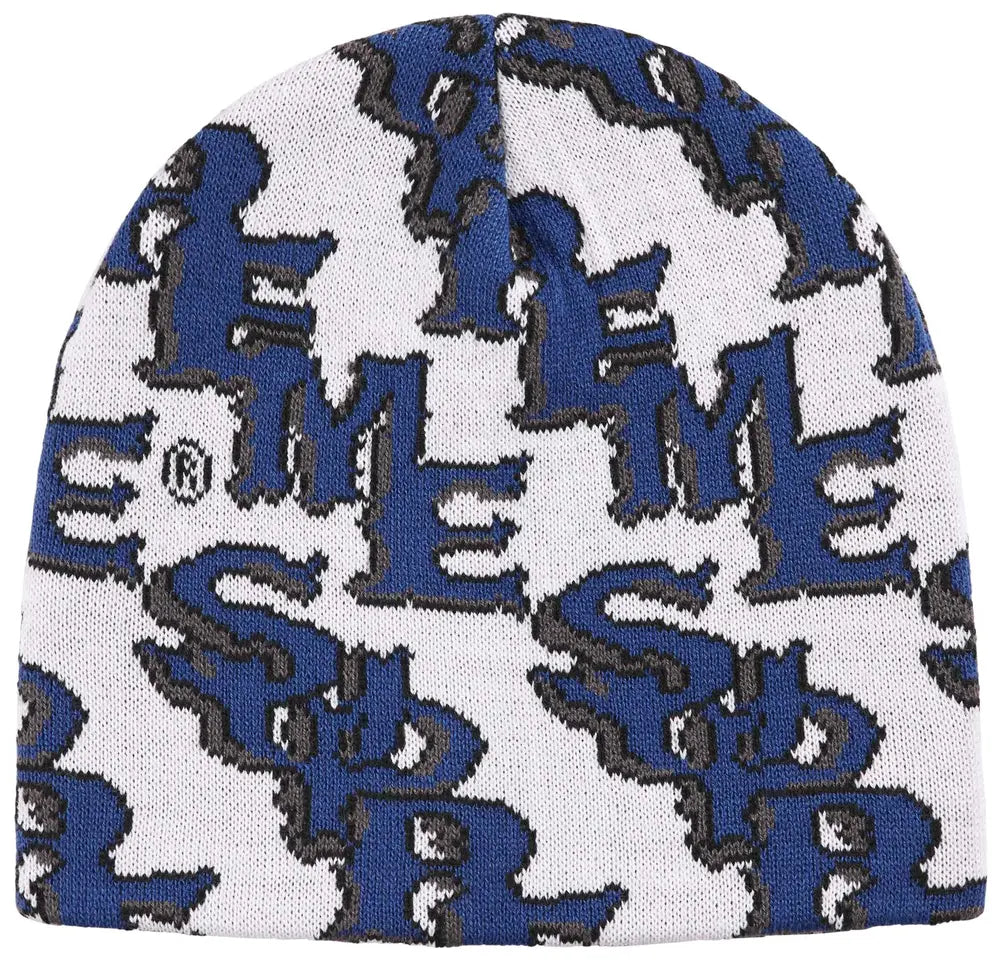 Supreme Slanted Gothic Outline Beanie White/Blue
