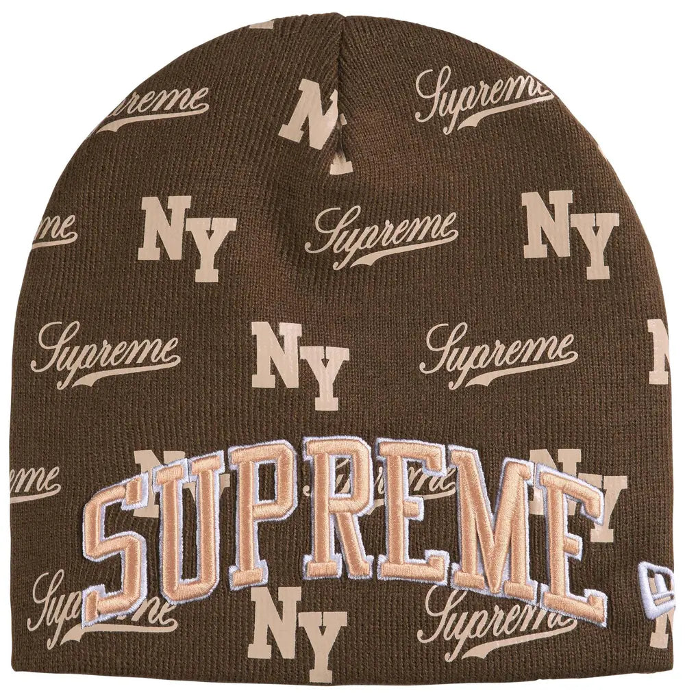 Supreme New Era Monogram Beanie Brown