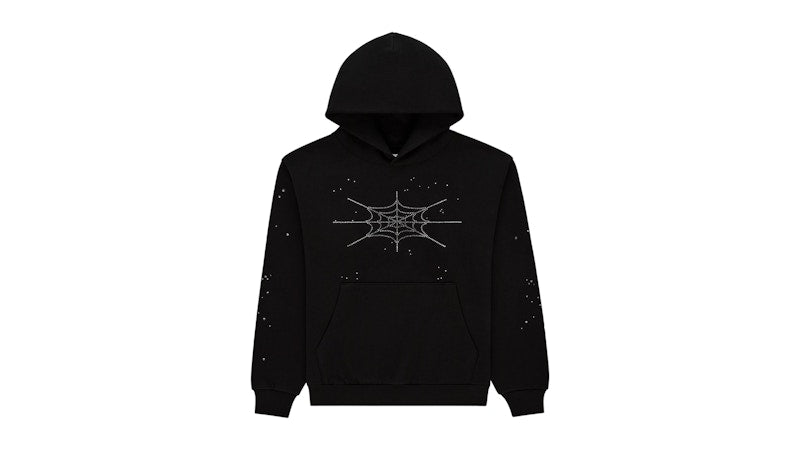 Sp5der Rhinestone Silk Hoodie Black - Primary Image