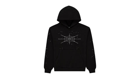 Sp5der Rhinestone Silk Hoodie Black - Primary Image