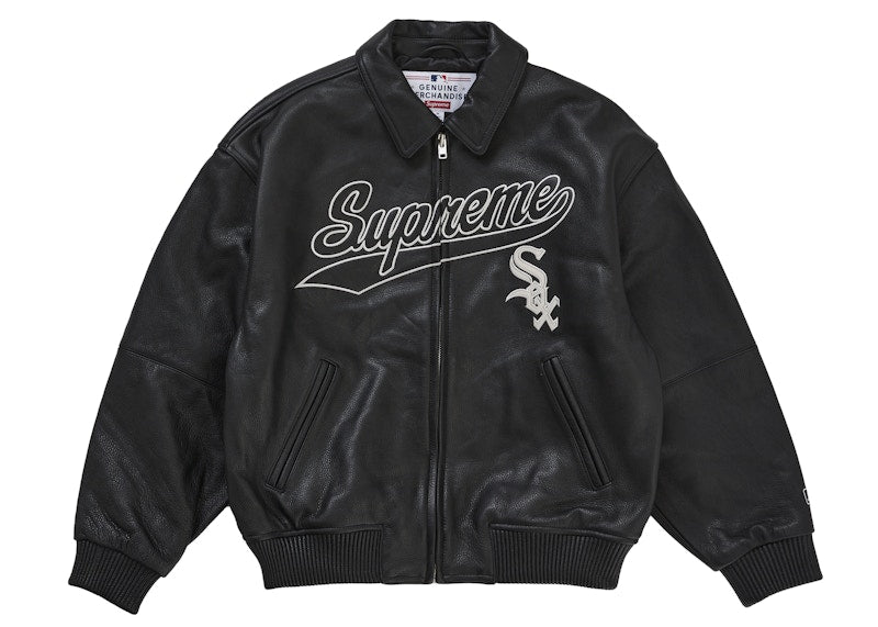Supreme Chicago White Sox Leather Varsity Jacket Black - Primary Image