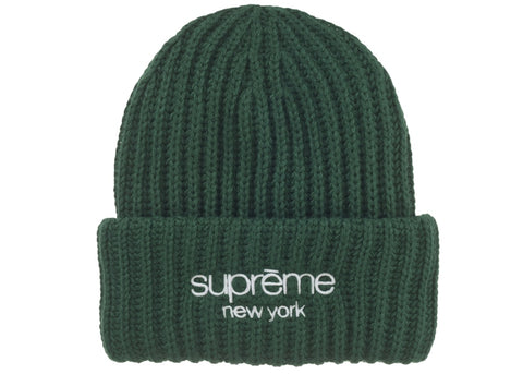 Supreme Classic Logo Chunky Ribbed Beanie (FW24) Dark Green - Primary Image