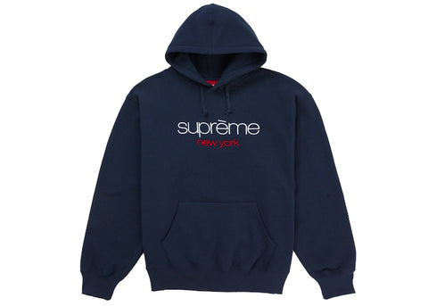 Supreme Classic Logo Hooded Sweatshirt Navy
