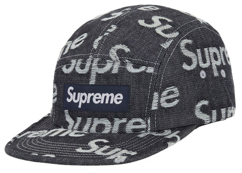 Supreme Jacquard Logos Denim Camp Cap Rigid Indigo