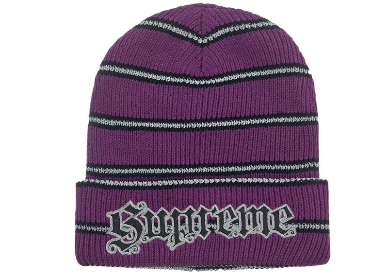 Supreme Metallic Stripe Beanie Purple