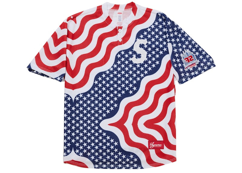 Supreme New York USA Shop S Logo Baseball Henley Flag
