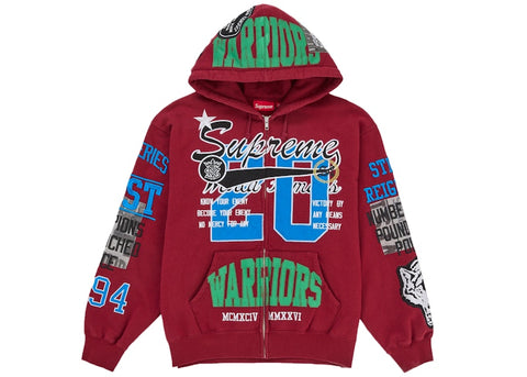 Supreme Warriors Applique Zip Up Hooded Sweatshirt Red