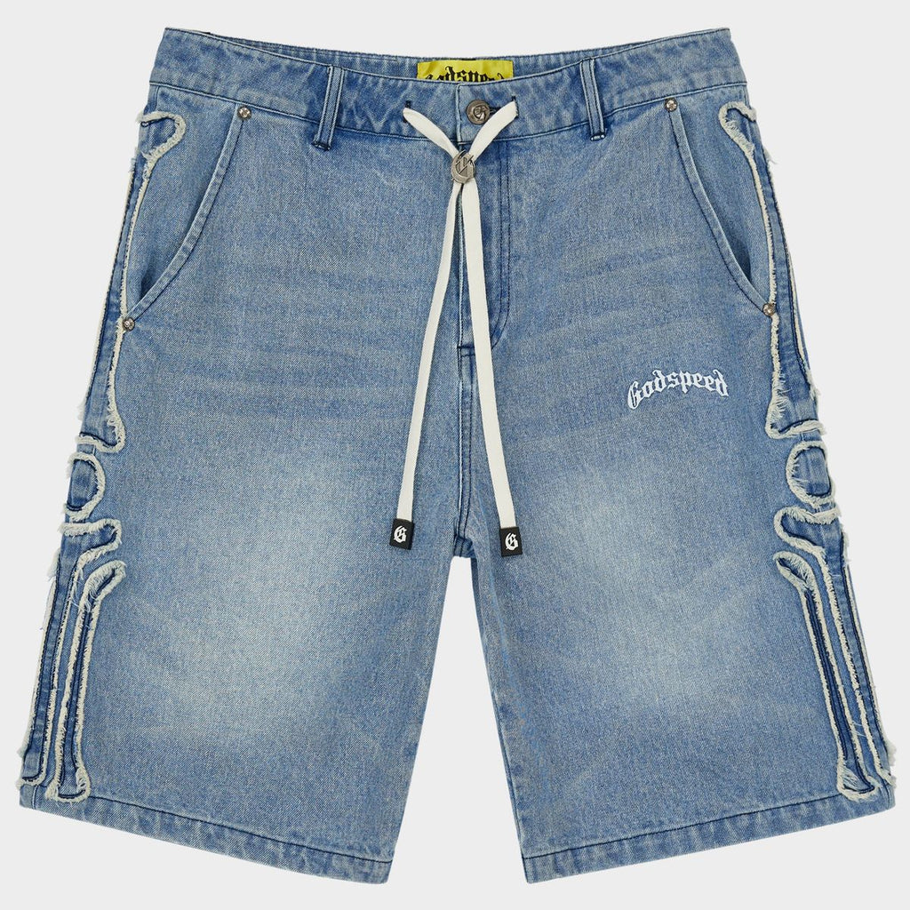 Godspeed Femur Frayed Denim Shorts Blue